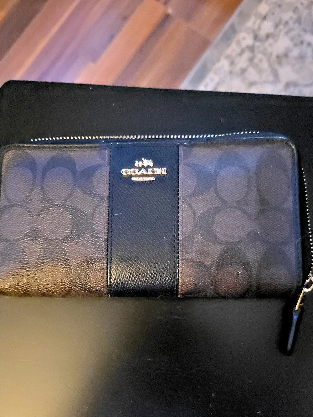 Coach Long Zip Around Wallet In Signature Canvas With Stripe Signature Canvas